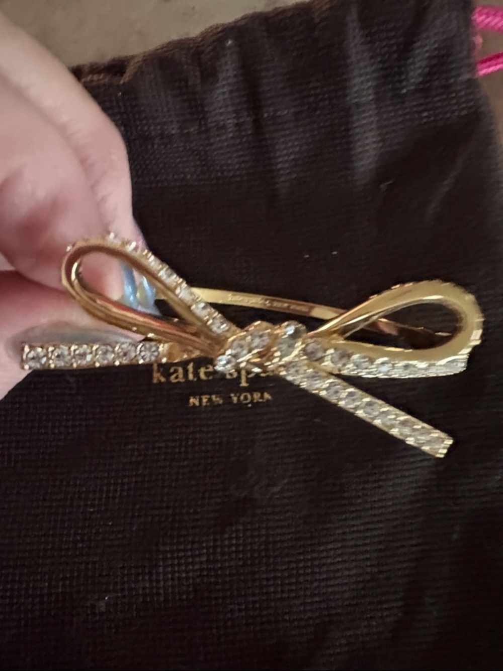 kate spade gold-tone bow hair clip with clear crystals